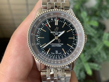 Navitimer 1 SS 38mm TF 1:1 Best Edition Black Bezel Black Dial on SS Bracelet A2824
