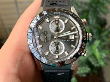 Calibre Heuer 01 Chrono SS XF 1:1 Best Edition Gray Dial on Black Rubber Strap A1887