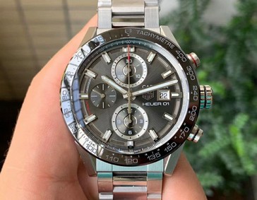 Calibre Heuer 01 Chrono SS XF 1:1 Best Edition Gray Dial on SS Bracelet Strap A1887