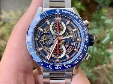 Calibre Heuer 01 Chrono 43mm Blue Ceramic SS XF 1:1 Best Edition Skeleton Dial on SS Bracelet A1887