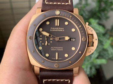 PAM968 V Bronzo VSF 1:1 Best Edition Brown Ceramic Bezel and Dial on Brown Calfskin Strap P.9010 Clone