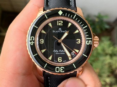 Fifty Fathoms RG Black ZF 1:1 Best Edition Black Dial on Sail-canvas Strap A2836 (Free Extra Strap)