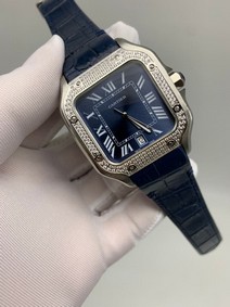 Cartier De Santos Classic Diamond Blue Dial