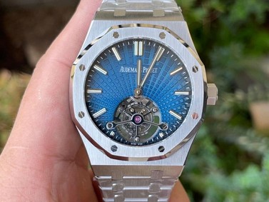 Royal Oak PVD Tourbillon R8F v2 Best Edition SS Sunburst Tapisserie Blue Dial on PVD Bracelet
