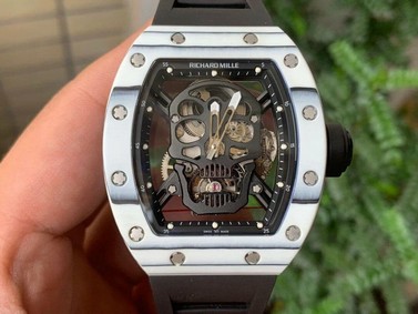 RM052-01 Tourbillon PVD White Bezel JBF Best Edition Skeleton Dial on Black Rubber Strap