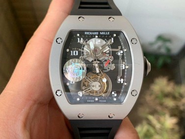 RM001 Tourbillon Brushed SS JBF Best Edition Black Dial on Black Leather Strap