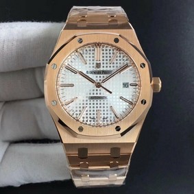 Royal Oak 41mm 15400 YG JF 1:1 Best Edition White Textured Dial on RG Bracelet A3120 V5