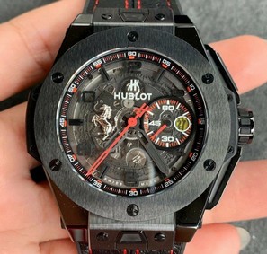 Big Bang Ferrari Unico Black Ceramic V6F Best Edition Skeleton Dial on Black Gummy Strap HUB1288