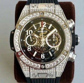 Big Bang Unico Diamond HBF 1:1 Best Edition White Skeleton Dial Rainbow Bezel on Black Rubber Strap A1242