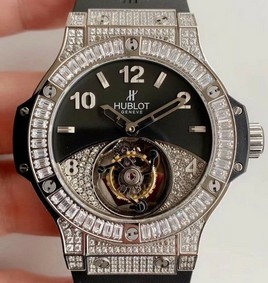 Big Bang Tourbillon Automatic PVD Black Textured Diamond Dial on Black Rubber Strap