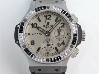 Big Bang 44mm SS Grey Dial Diamond Bezel on Black Leather Strap HUB4104