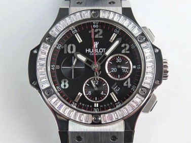 Big Bang 44mm SS Black Dial Diamond Bezel on Black Rubber Strap HUB4104