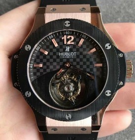 Big Bang Tourbillon Automatic PVD Black Gold Textured Dial on Black Rubber Strap