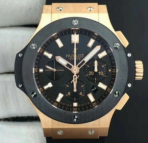 Big Bang 44mm Full Gold Case Black Dial on Black Gummy Strap HUB4104