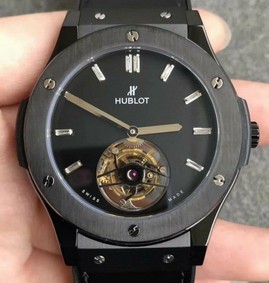 Classic Fusion Tourbillon 45mm PVD Black Dial Crystal Markers on Black Gummy Strap