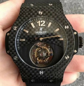 Big Bang Tourbillon Automatic PVD Black Textured Dial on Black Rubber Strap