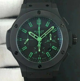 Big Bang 44.5mm PVD Black Dial with Green Markers on Black Gummy Strap 7750