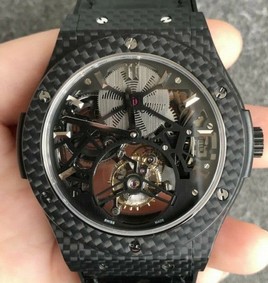 Big Bang Tourbillon Solo Bang MD PVD Black Skeleton Dial on Black Rubber Strap