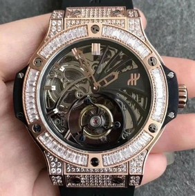 Big Bang Ceramic Diamond Bezel Skeleton Tourbillon on Black Rubber Strap