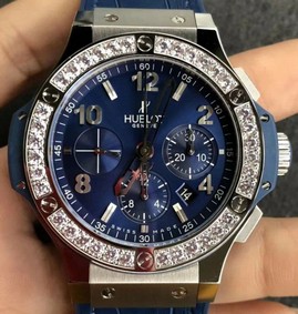 Big Bang 44mm SS Blue Dial Diamond Bezel on Blue Leather Strap HUB4104