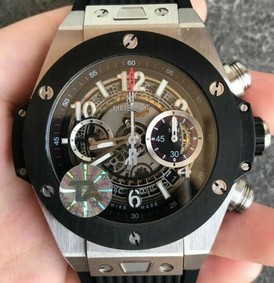 Big Bang Unico 45.5mm SS Ceramic Bezel Skeletonal Dial on Black Rubber Strap HUB1220