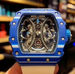 RM 53-01 Real Tourbillon Pablo Mac Donough Blue V9F Best Edition on White Rubber Strap