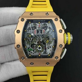 RM011 RG Chrono KVF 1:1 Best Edition Crystal Dial Black on Yellow Rubber Strap 7750 V3