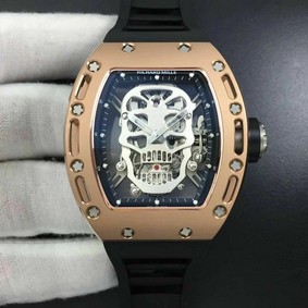 RM052 RG Real Tourbillon EURF Best Edition Skeleton Skull Dial on Black Rubber Strap