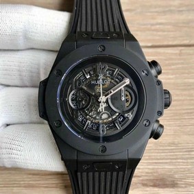 Big Bang Unico 45.5mm SS Ceramic Bezel Skeletonal Dial on Black Rubber Strap HUB1220