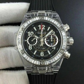 Big Bang Unico Diamond HBF 1:1 Best Edition Black Skeleton Dial Rainbow Bezel on Black Rubber Strap A1242