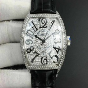 Casablanca RS Full Paved Diamonds White/Black Dial on Black Leather Strap MIYOTA 8215