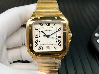 Santos de Cartier 40mm YG GF 1:1 Best Edition White Dial on YG SmartLinks Bracelet MIYOTA 9015 V2