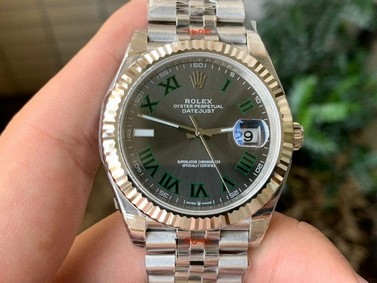 DateJust 41 126334 VRF 1:1 Best Edition 904L Steel Gray Dial Green Roman Markers on SS Jubilee Bracelet A3235