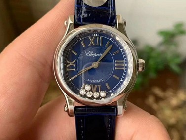 Happy Sport 36mm SS OXF 1:1 Best Edition Diamonds Bezel Blue Dial on Blue Leather Strap A2892