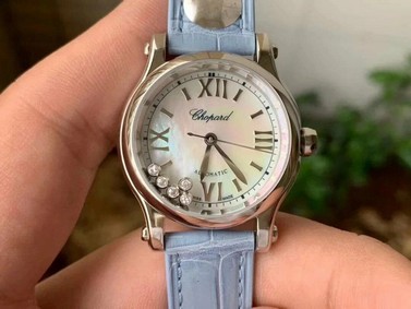 Happy Sport Automatic SS 30mm YF 1:1 Best Edition White Dial on Light Blue Leather Starp A2892