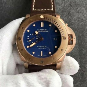 PAM968 V Bronzo VSF 1:1 Best Edition Brown Ceramic Bezel and Dial on Blue Calfskin Strap P.9010 Clone
