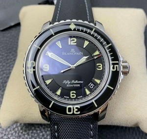 Fifty Fathoms Black Titanium ZF 1:1 Best Edition Black Dial on Sail-canvas Strap A1315