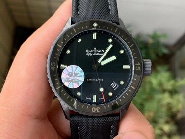 Fifty Fathoms Bathyscaphe Black Ceramic GF 1:1 Best Edition Black Dial on Black Sail-Canvas Strap A1315