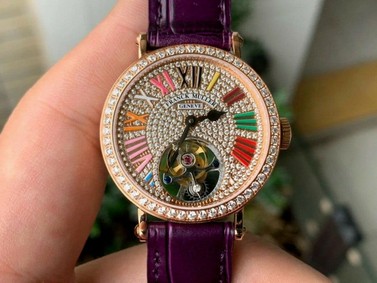 Color Dreams Tourbillon RG Diamond Roman Numerals Markers on Purple Croco Leather Strap