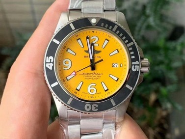 Superocean Automatic 44 TF 1:1 Best Edition Yellow Dial Black Bezel on SS Bracelet A2824