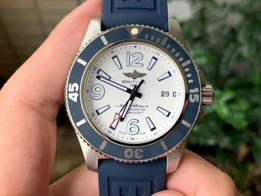 Superocean Automatic 44 TF 1:1 Best Edition White Dial Blue Bezel on Blue Rubber Strap A2824