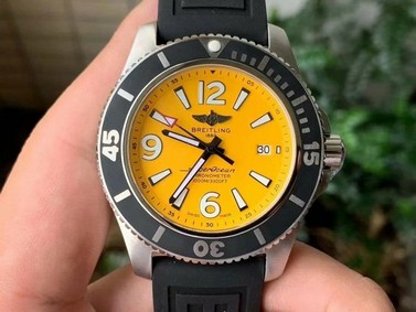 Superocean Automatic 44 TF 1:1 Best Edition Yellow Dial Black Bezel on Black Rubber Strap A2824