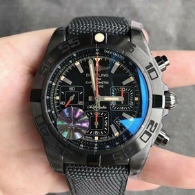 Chronomat 44mm Blacksteel GF 1:1 Special Edition Black Dial on Black Rubber Strap 7750