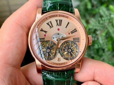 HOMMAGE DOUBLE FLYING TOURBILLON RG JBF GOLD DIAL ON GREEN CROCO LEATHER STRAP