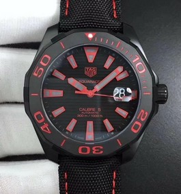 Aquaracer Calibre 5 PVD 43mm V6F 1:1 Best Edition Black/Red Dial on Brown Nylon Strap A2824