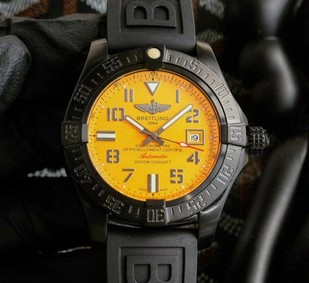 Breitling Avenger Yellow Dial on Black Rubber Strap