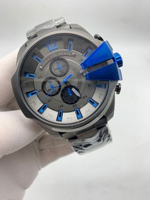 Diesel Full Grey Blue Numbers On Grey SS Strap