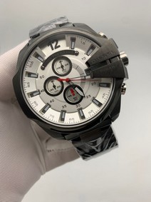 Diesel Black Case White Dial On Black Leather Strap