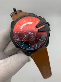 Diesel Full Black On Brown Leather Strap Mega Shief Chameleon Glass