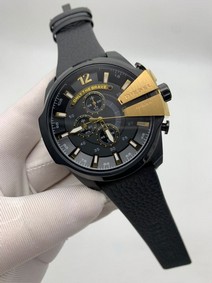Diesel Full Black Gold Black Dial On Black Leather Strap